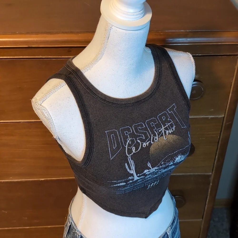 Social Culture Brown Cropped Tank Top size XL 100% Cotton - Picture 11 of 13